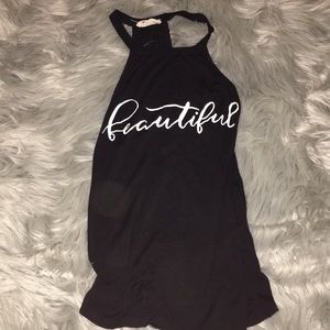 black halter top with writing